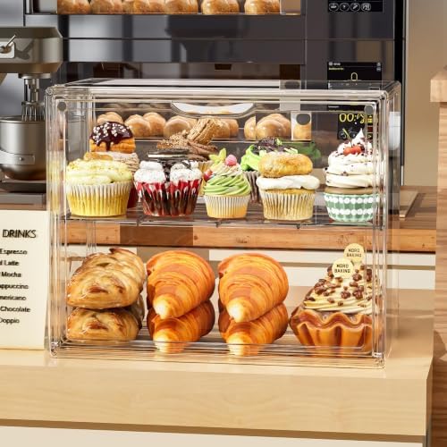 2 Tier Cupcake Stand Acrylic Cardboard Cupcake Tower Holder, Dessert Pastry Cookie Display Stand Case with Lid, alternate