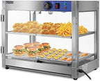 2-Tier Food Warmer Pizza Warmer, Commercial Food Warmer Display with LED Lighting Removable Shelves Glass Door