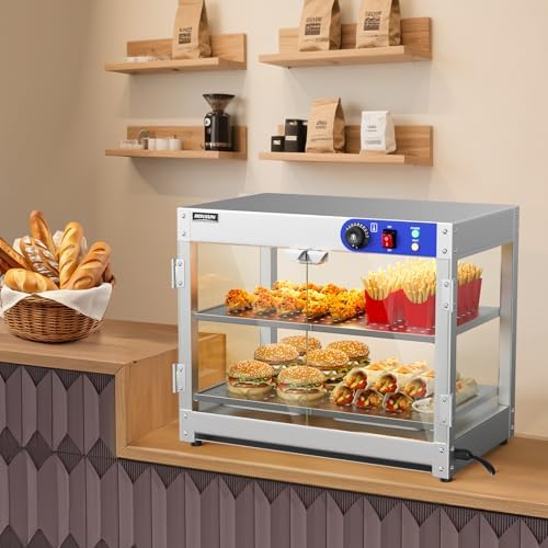 2-Tier Food Warmer Pizza Warmer, Commercial Food Warmer Display with LED Lighting Removable Shelves Glass Door, alternate