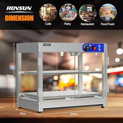 2-Tier Food Warmer Pizza Warmer, Commercial Food Warmer Display with LED Lighting Removable Shelves Glass Door, alternate