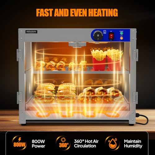 2-Tier Food Warmer Pizza Warmer, Commercial Food Warmer Display with LED Lighting Removable Shelves Glass Door, alternate
