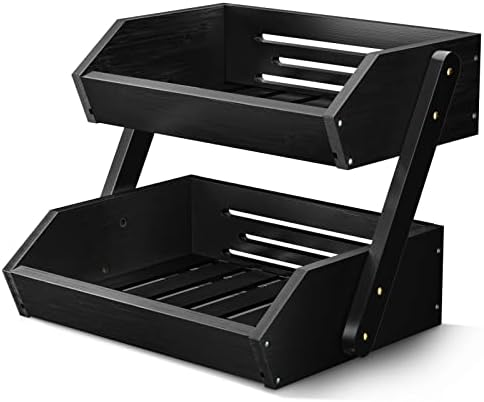 2-Tier Fruit Basket for Kitchen Counter, Black, Self-assembly in Black