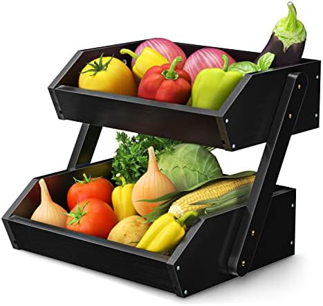 2-Tier Fruit Basket for Kitchen Counter, Black, Self-assembly in Black, alternate view 2