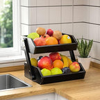 2-Tier Fruit Basket for Kitchen Counter, Black, Self-assembly in Black, alternate view 5