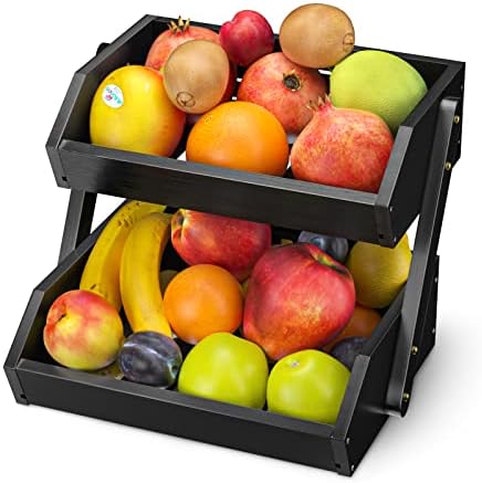 2-Tier Fruit Basket for Kitchen Counter, Black, Self-assembly in Black, alternate view 6