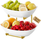 2 Tier Fruit Bowl for Kitchen Counter, Tiered Plastic Serving Tray in Standard(2 Tier) in Gold