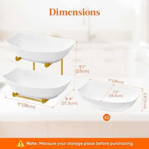 2 Tier Fruit Bowl for Kitchen Counter, Tiered Plastic Serving Tray in Standard(2 Tier) in Gold, alternate view 2