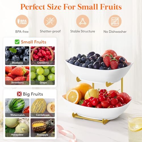 2 Tier Fruit Bowl for Kitchen Counter, Tiered Plastic Serving Tray in Standard(2 Tier) in Gold, alternate view 3