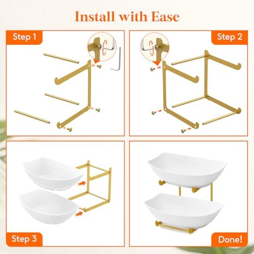 2 Tier Fruit Bowl for Kitchen Counter, Tiered Plastic Serving Tray in Standard(2 Tier) in Gold, alternate view 5