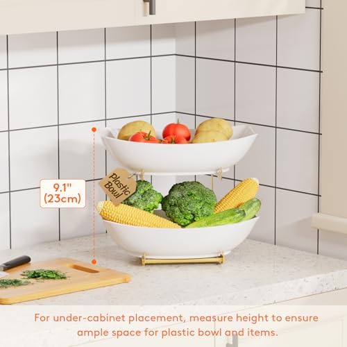 2 Tier Fruit Bowl for Kitchen Counter, Tiered Plastic Serving Tray in Standard(2 Tier) in Gold, alternate view 6