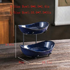 2-Tier Fruit Bowls for Kitchen Counter, Dark Blue Ceramic Bowl with Black Metal Stand,2 Tier Fruit Basket for, alternate view