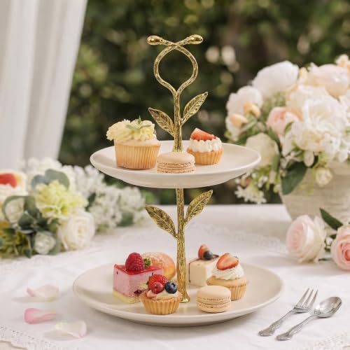 2 Tier Gold Cake Stand Tiered Tray Hardware Kit, Dessert Plate Hardware, Metal Heavy Duty Dessert Fruit Plate, alternate view