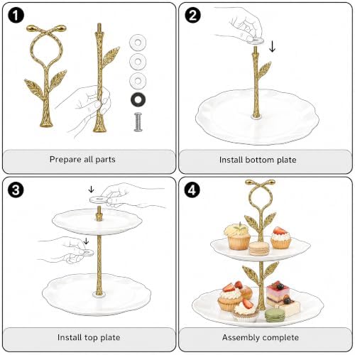 2 Tier Gold Cake Stand Tiered Tray Hardware Kit, Dessert Plate Hardware, Metal Heavy Duty Dessert Fruit Plate, alternate view