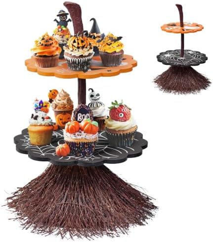2 Tier Halloween Cupcake Stand Wooden Cake Dessert Stand Party Supplies Food Tray Decorations Ghost Cupcake