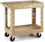 2-Tier Heavy Duty Utility Rolling Cart, 34 x 17 in, 5" Wheels, Sand