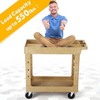 2-Tier Heavy Duty Utility Rolling Cart, 34 x 17 in, 5" Wheels, Sand, alternate view 6
