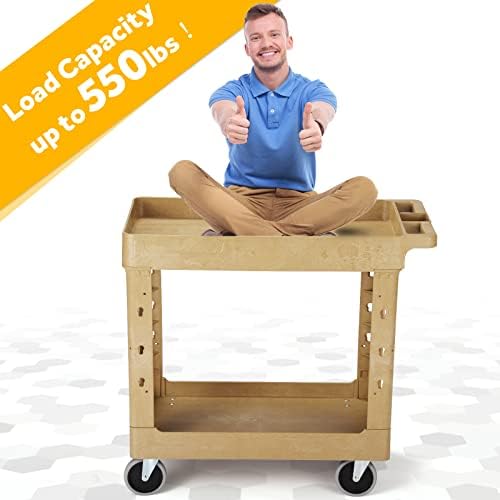 2-Tier Heavy Duty Utility Rolling Cart, 34 x 17 in, 5" Wheels, Sand, alternate view 6