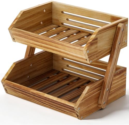 2-Tier Pine Wood Fruit Basket, Self-assembly in Pine Wood