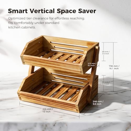 2-Tier Pine Wood Fruit Basket, Self-assembly in Pine Wood, alternate view 2