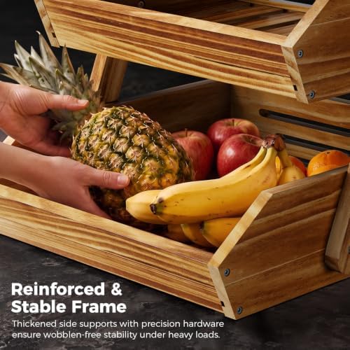 2-Tier Pine Wood Fruit Basket, Self-assembly in Pine Wood, alternate view 3
