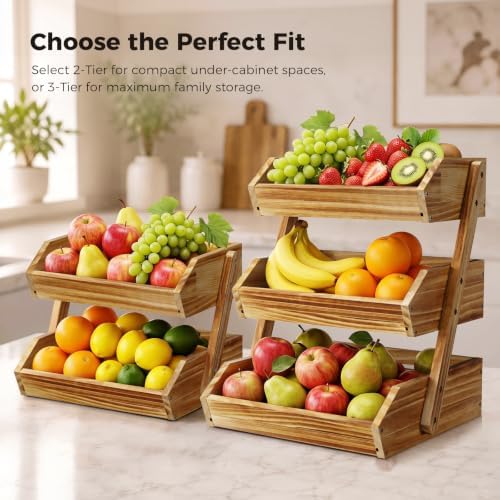 2-Tier Pine Wood Fruit Basket, Self-assembly in Pine Wood, alternate view 6