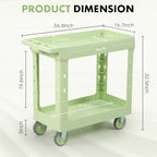 2-Tier Plastic Utility Cart, 34 x 17 in, Pistachio Green, alternate view 3