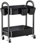 2 Tier Rolling Cart Metal on Wheels, Two Tiered Short Side Table with Wheels