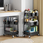 2 Tier Rolling Cart Metal on Wheels, Two Tiered Short Side Table with Wheels, alternate view 2