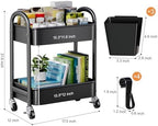 2 Tier Rolling Cart Metal on Wheels, Two Tiered Short Side Table with Wheels, alternate view 3