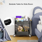 2 Tier Rolling Cart Metal on Wheels, Two Tiered Short Side Table with Wheels, alternate view 4