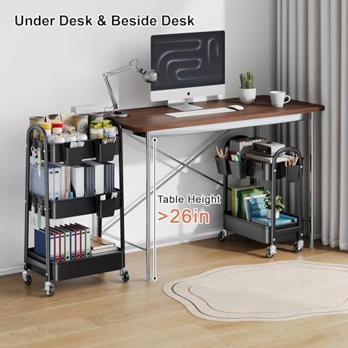 2 Tier Rolling Cart Metal on Wheels, Two Tiered Short Side Table with Wheels, alternate view 5