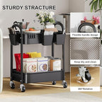 2 Tier Rolling Cart Metal on Wheels, Two Tiered Short Side Table with Wheels, alternate view 7