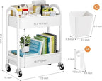 2 Tier Rolling Cart Metal with Wheels, White Under Desk Storage Roller Carts, alternate view 3