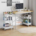 2 Tier Rolling Cart Metal with Wheels, White Under Desk Storage Roller Carts, alternate view 6
