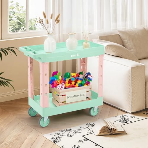 2-Tier Rolling Utility Cart, 34 x 17 in, Spring Pastel, alternate view 2