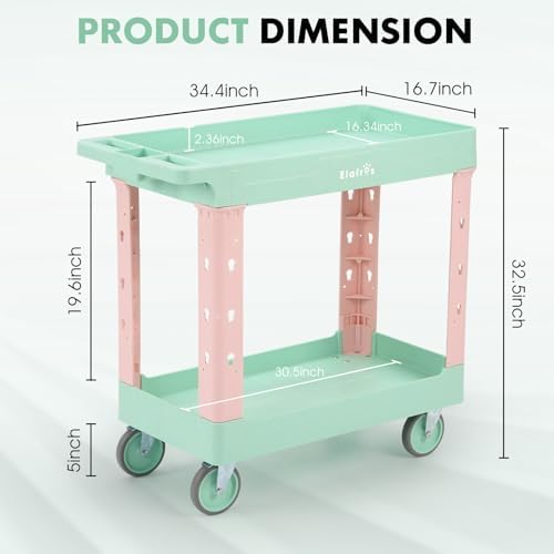 2-Tier Rolling Utility Cart, 34 x 17 in, Spring Pastel, alternate view 3