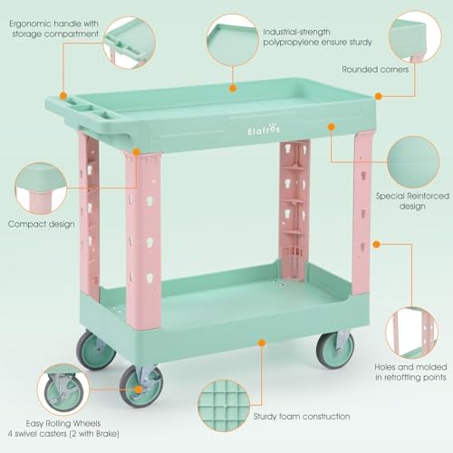 2-Tier Rolling Utility Cart, 34 x 17 in, Spring Pastel, alternate view 4