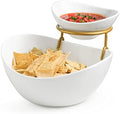 2 Tier Serving Bowl Set and Removable Rack for Chip and Dip in 2-Tier Set (Large, Medium) in Gold
