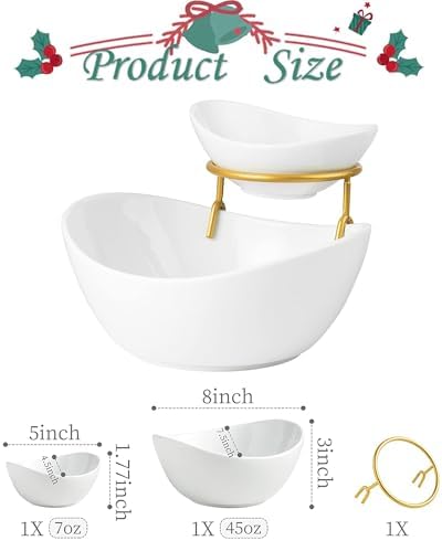 2 Tier Serving Bowl Set and Removable Rack for Chip and Dip in 2-Tier Set (Large, Medium) in Gold, alternate view 3
