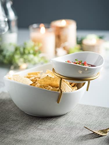 2 Tier Serving Bowl Set and Removable Rack for Chip and Dip in 2-Tier Set (Large, Medium) in Gold, alternate view 4