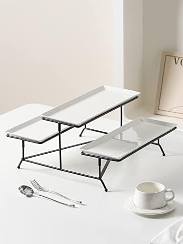 2 Tier Serving Stand With White Porcelain Platters, 14.5" x 6" Tiered Tray for Entertaining Party, Dessert Stand, alternate