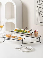2 Tier Serving Stand With White Porcelain Platters, 14.5" x 6" Tiered Tray for Entertaining Party, Dessert Stand, alternate