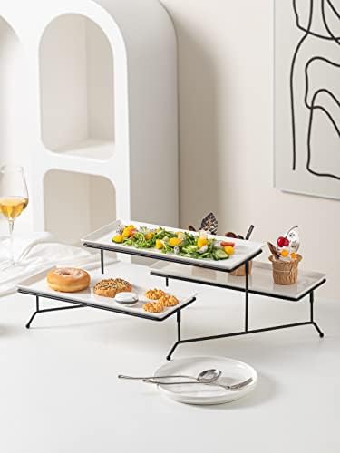 2 Tier Serving Stand With White Porcelain Platters, 14.5" x 6" Tiered Tray for Entertaining Party, Dessert Stand, alternate