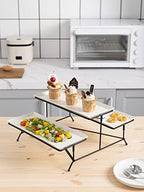 2 Tier Serving Stand With White Porcelain Platters, 14.5" x 6" Tiered Tray for Entertaining Party, Dessert Stand, alternate