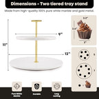 2 Tier Serving Tray, Pastries & Cupcake Stand, White Dessert Stand in White and Gold, alternate view 2