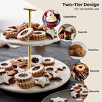 2 Tier Serving Tray, Pastries & Cupcake Stand, White Dessert Stand in White and Gold, alternate view 4