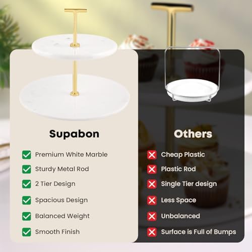 2 Tier Serving Tray, Pastries & Cupcake Stand, White Dessert Stand in White and Gold, alternate view 5