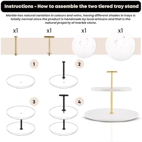 2 Tier Serving Tray, Pastries & Cupcake Stand, White Dessert Stand in White and Gold, alternate view 6
