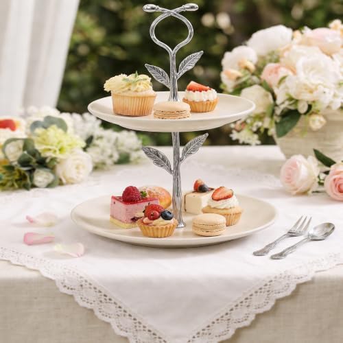 2 Tier Silver Cake Stand Tiered Tray Hardware Kit, Dessert Plate Hardware, Metal Heavy Duty Dessert Fruit Plate, alternate