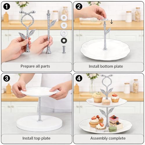 2 Tier Silver Cake Stand Tiered Tray Hardware Kit, Dessert Plate Hardware, Metal Heavy Duty Dessert Fruit Plate, alternate